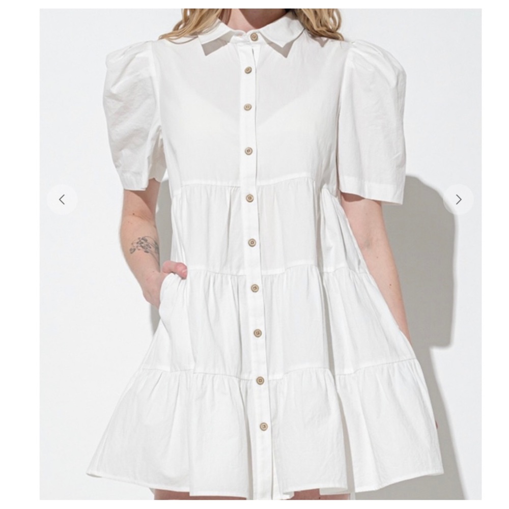 36 Boho Puffed Sleeve Tiered Button Up Dress